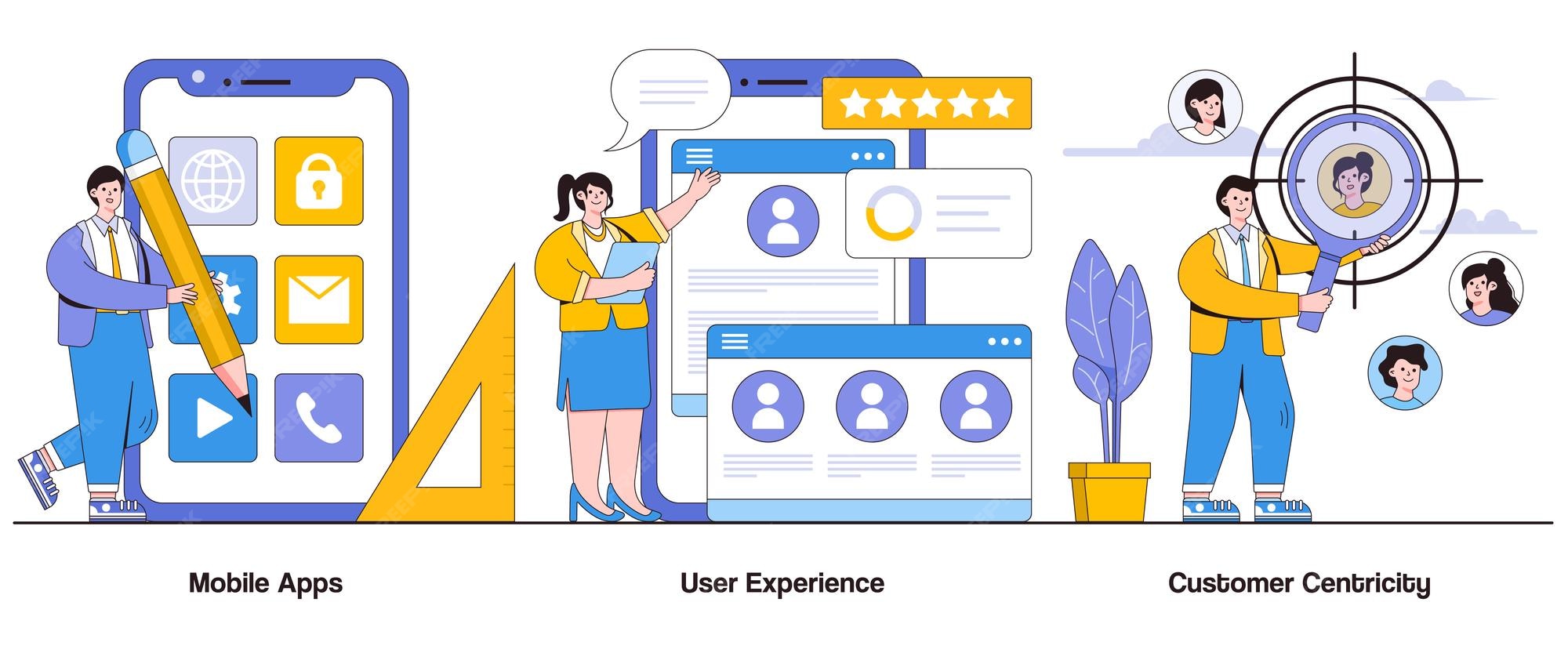 Premium Vector | Mobile apps user experience customer centricity ...