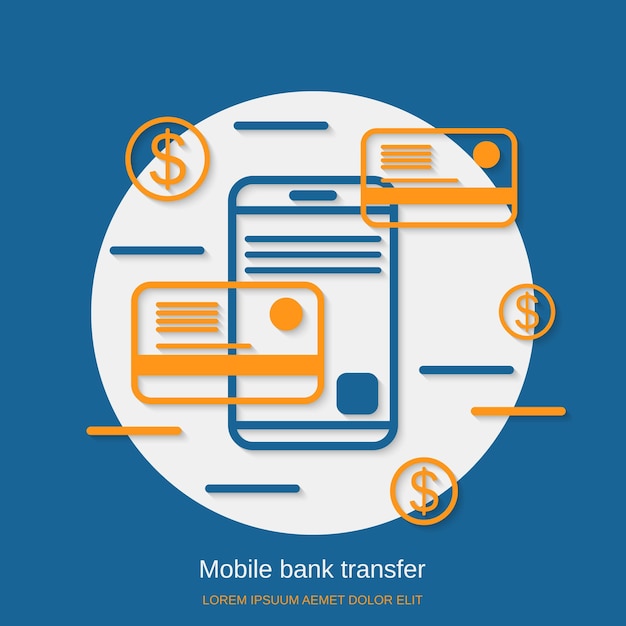 Mobile bank transfer flat design style vector concept illustration