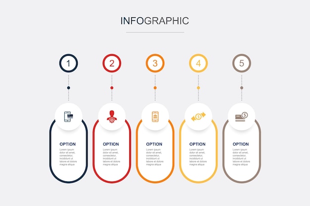 Mobile banking account banking app money transfer account balance icons Infographic design template Creative concept with 5 steps