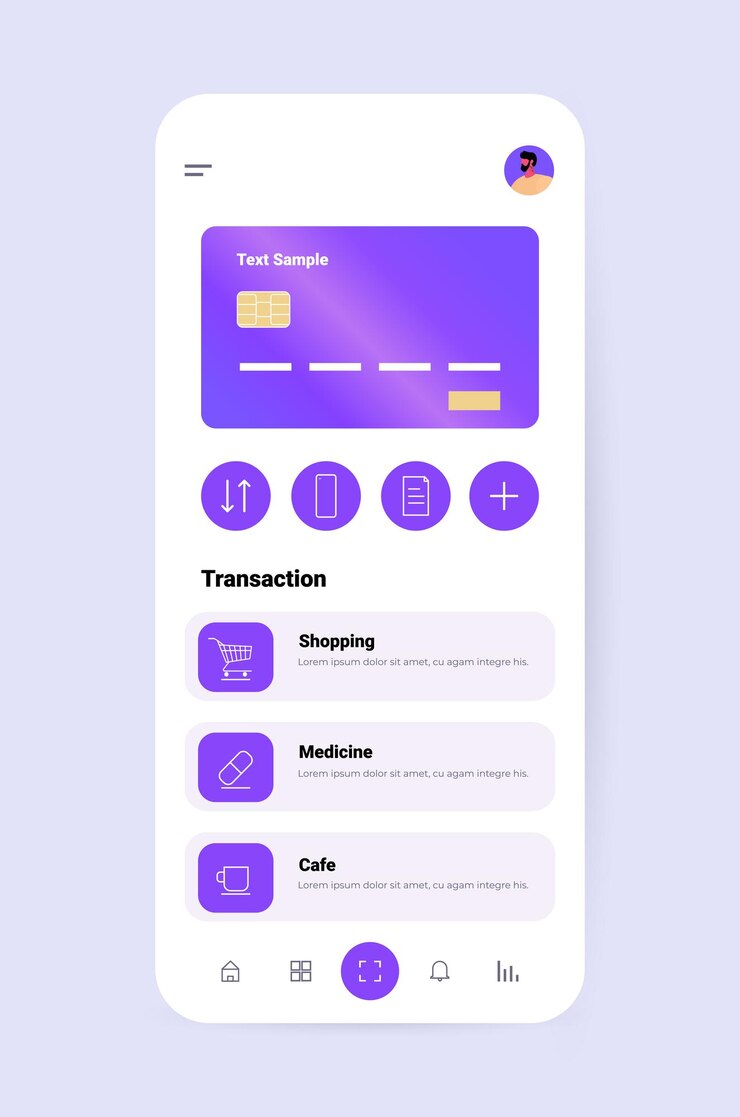 Vector mobile banking app with credit card on smartphone screen e-payments financial application concept