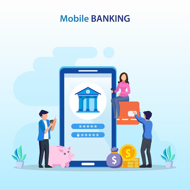 Vettore dell'illustrazione del concetto di mobile banking