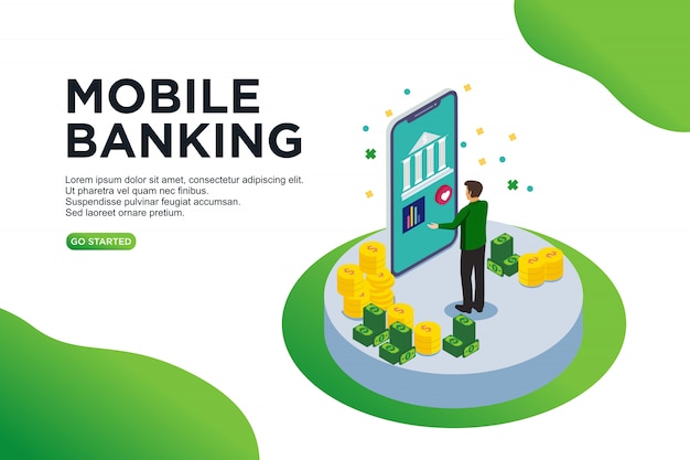 Vector mobile banking isometric vector illustration concept