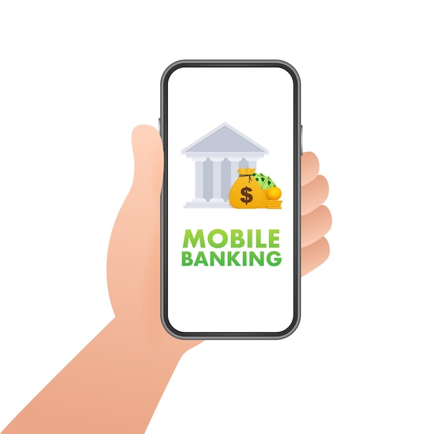 Mobile banking Online banking Bank icon on smartphone screen Vector stock illustration