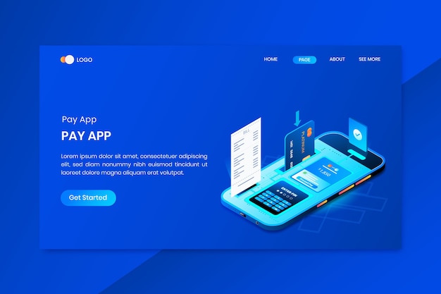 Pagina di destinazione isometrica del concetto di app di pagamento mobile banking