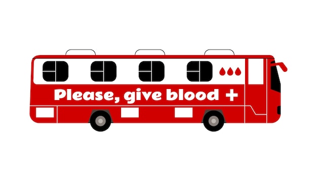 Bus mobile per la donazione di sangue trasporto medico concetto di beneficenza per donazioni vettore piatto a colori