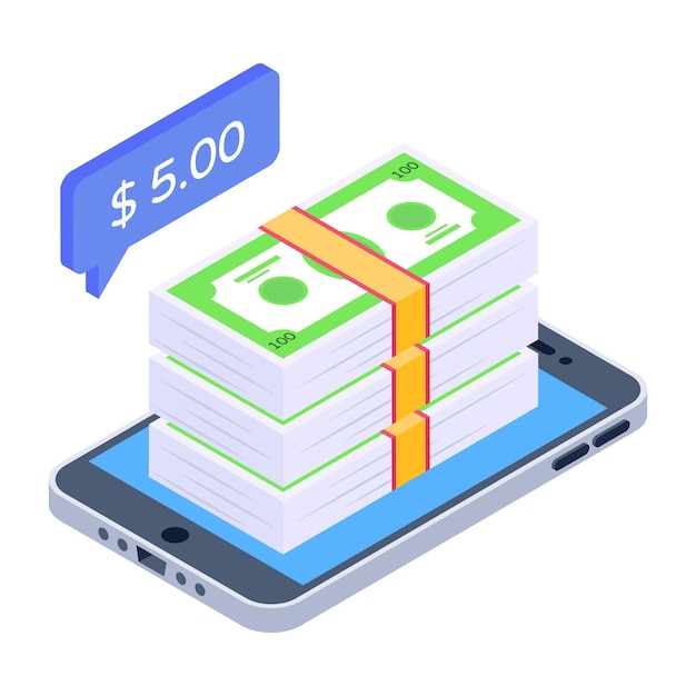 Mobile cash isometric icon e payment