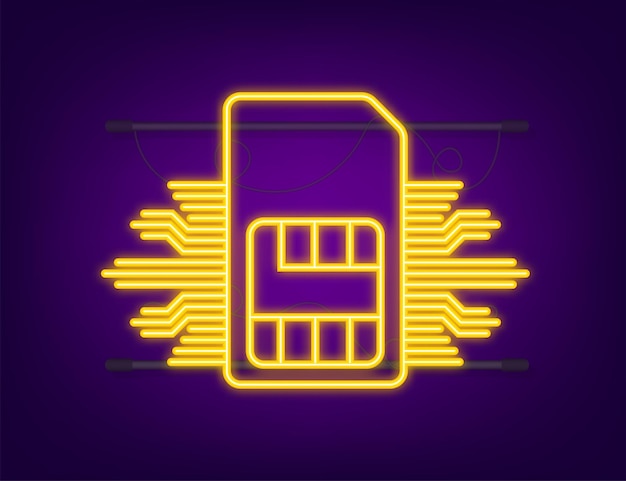 Mobile cellular phone sim card chip. neon icon. vector stock illustration.