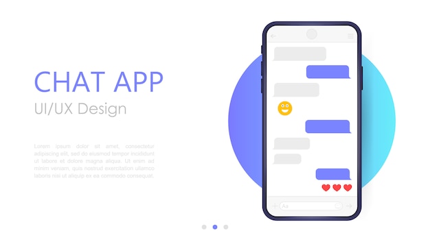 Vector mobile chat app mockup. ux or ui design. smartphone isolated on white background. social network design template