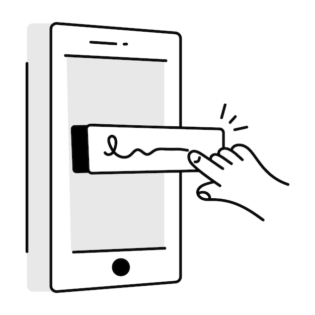 Mobile click button hand drawn icon