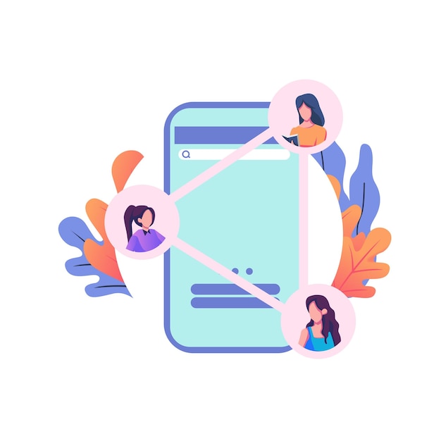 Mobile collaboration flat style illustration