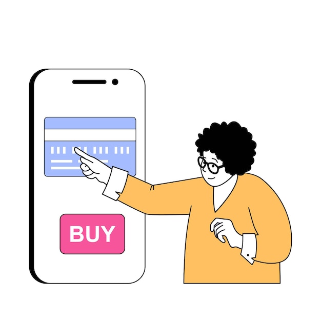 Mobile commerce concept with cartoon people in flat design for web vector illustration