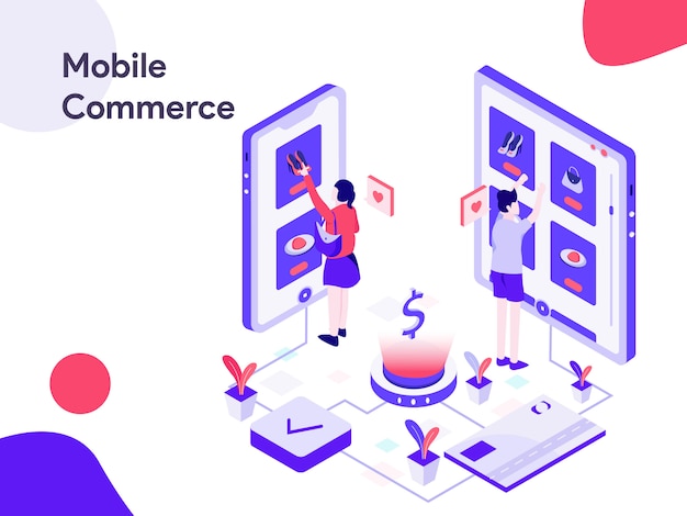 Vector mobile commerce isometric illustration