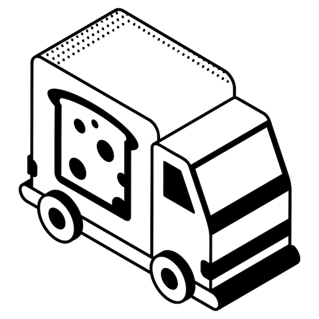 モバイル・コンフェッショナリー ユニット・アイソメトリック・コンセプト フード・トラック 手描きのベクトル パン屋とパン屋の絵