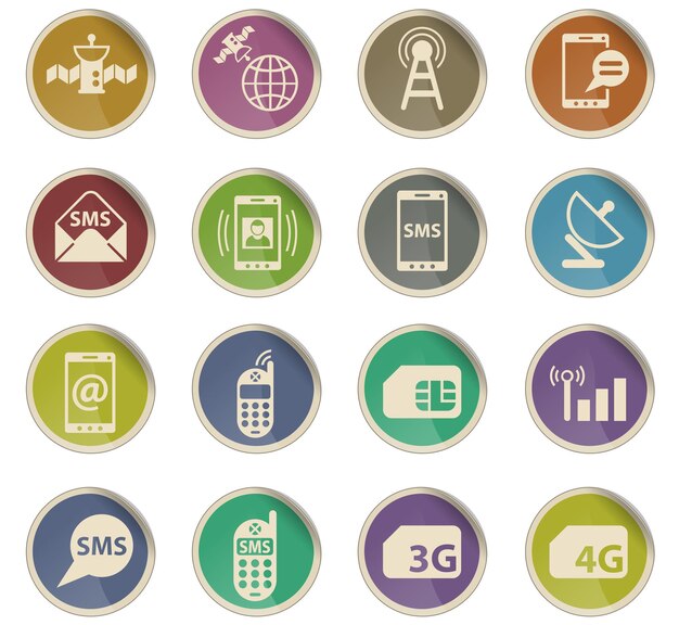 Mobile connection vector icons in the form of round paper labels