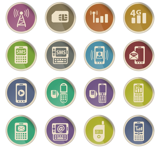 Mobile connection web icons in the form of round paper labels