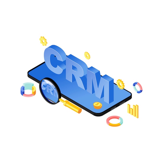 Мобильное приложение crm системы изометрии векторная иллюстрация