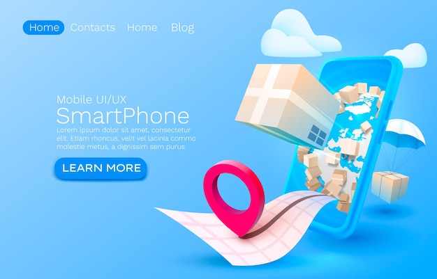 Mobile delivery service on smartphone mobile screen landing page
