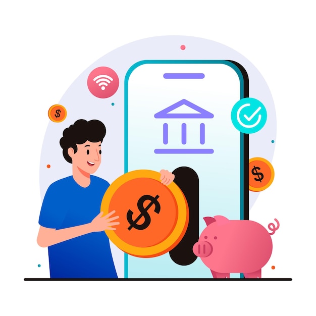 Vector mobile deposit saving money