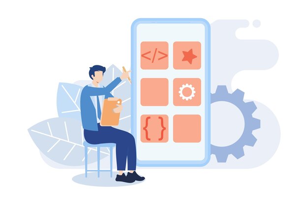 Mobile design and development illustration. Developers prototyping,