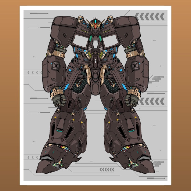 Vector mobile design japan gundam combat mecha robot builded by head arm body leg weapon illustration