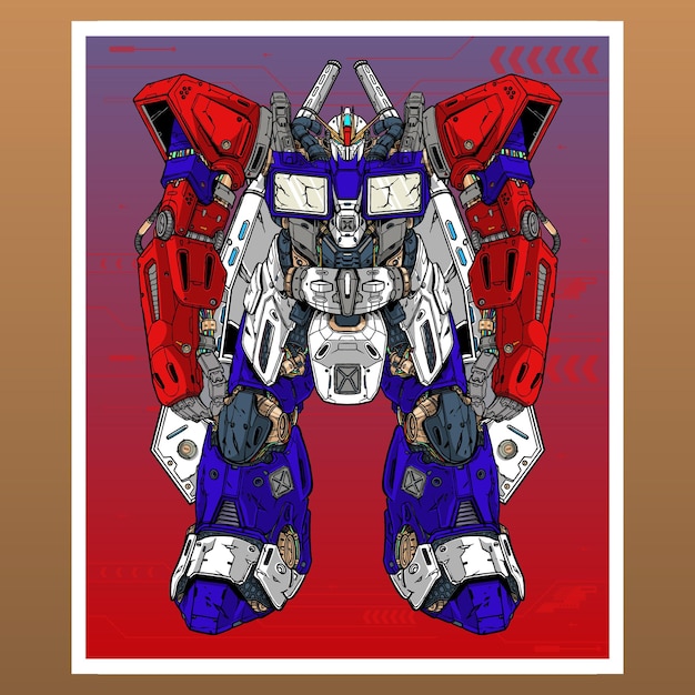 Vettore design mobile robot mecha da combattimento gundam rosso costruito dall'illustrazione dell'arma della gamba del corpo del braccio della testa