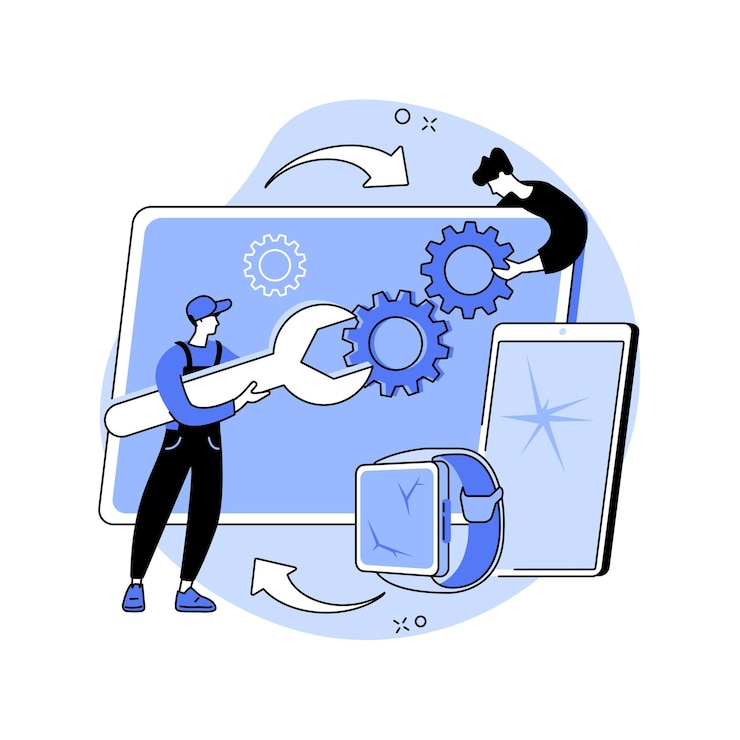 Vector mobile device repair abstract concept vector illustration
