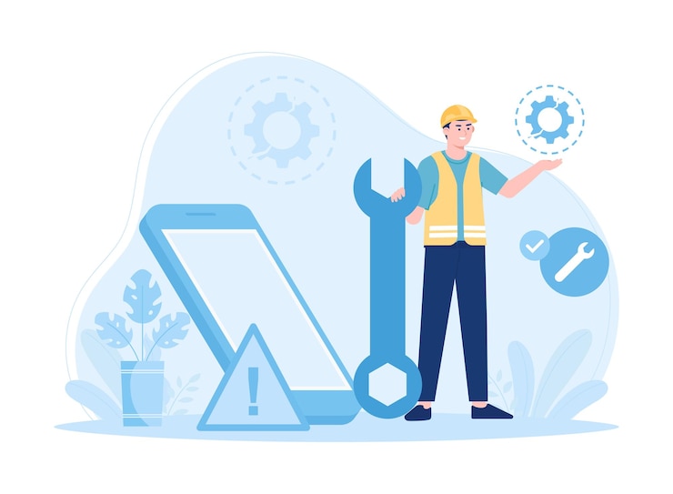 Vector mobile device repair trending concept flat illustration