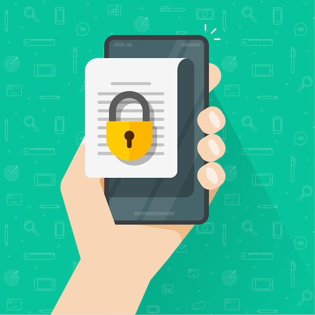 mobile document with secure confidential online access and private lock digital permission concept
