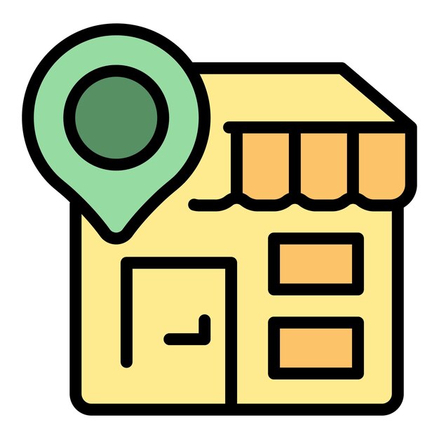 Vector mobile drop shop icon outline vector store map pin point color flat