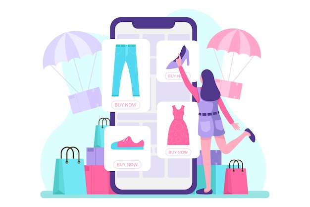 Vettore illustrazione di e-commerce mobile. .