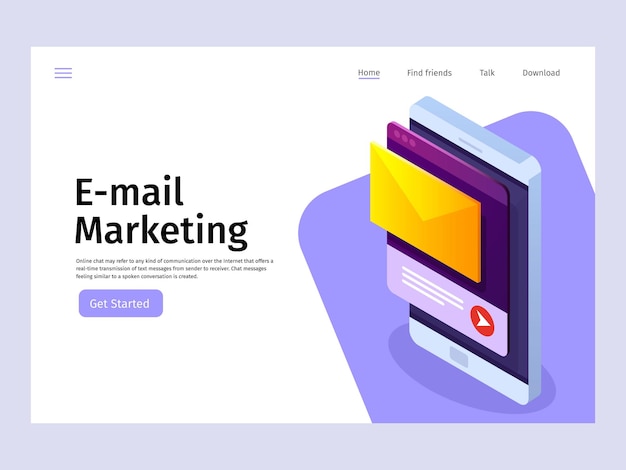 Vector mobile email notification concept email marketing landing page template vector 3d isometric