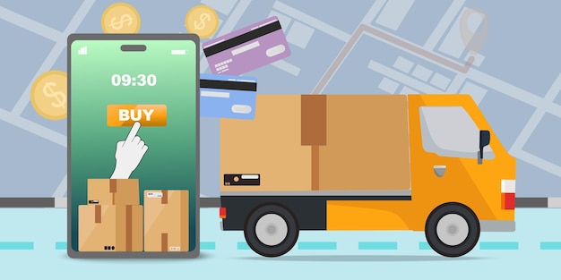 Mobile Fast Truck Delivery for online business mobile Ecommerce concept