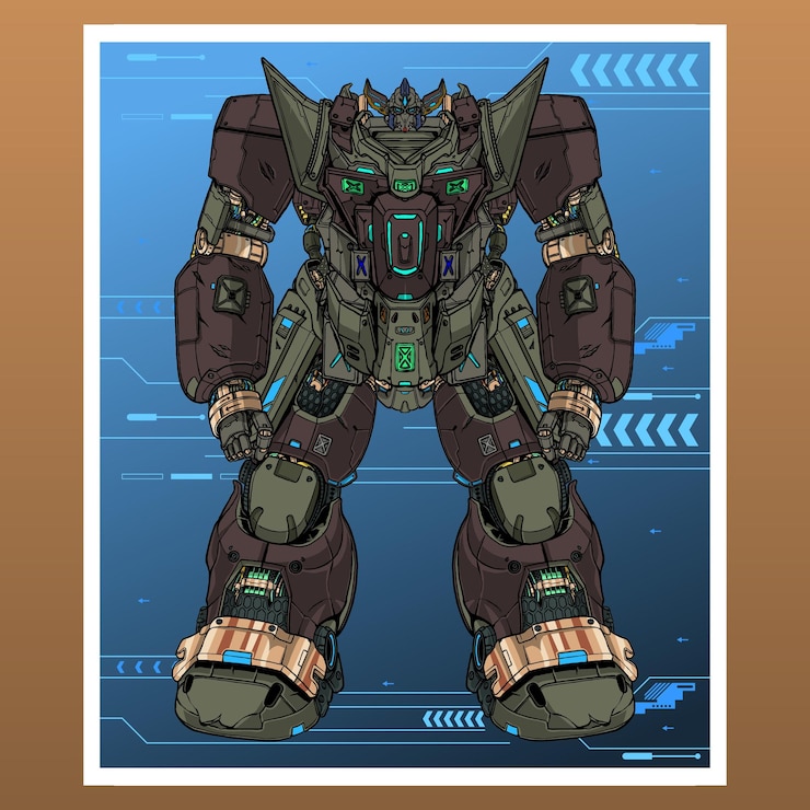Vector mobile fight gundam black mecha robot builded by head arm body leg weapon illustration
