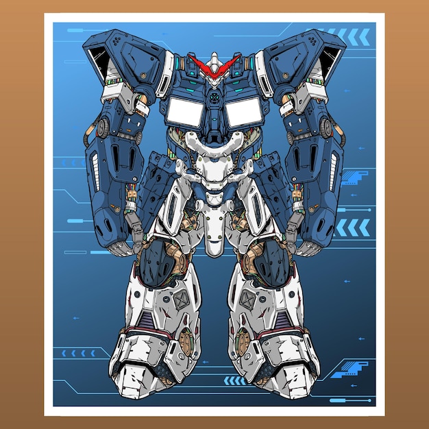 Mobile fight gundam combat mecha robot builded by head arm body leg weapon illustration