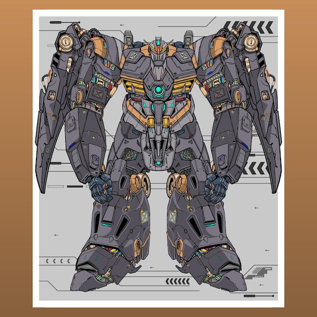 Mobile fight gundam jet mecha robot builded by head arm body leg weapon illustration