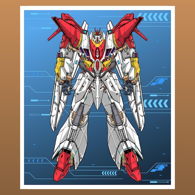 Mobile Fight gundam red mecha robot builded by head arm body leg weapon illustration