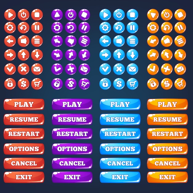 Vector mobile game ui, vector collection of icong, and buttons