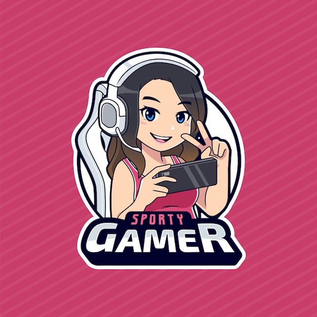 Modello di logo esport del personaggio della ragazza del giocatore mobile