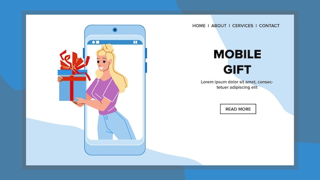 Mobile gift woman sending in messenger vector