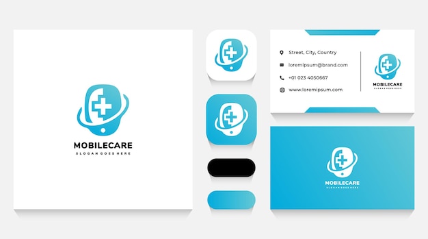 Шаблон логотипа мобильного здравоохранения и визитная карточка