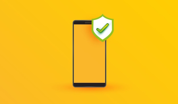 Mobile interface security icon on yellow backround Money protection online shopping sign or symbol design for banking applications and website vector illustration