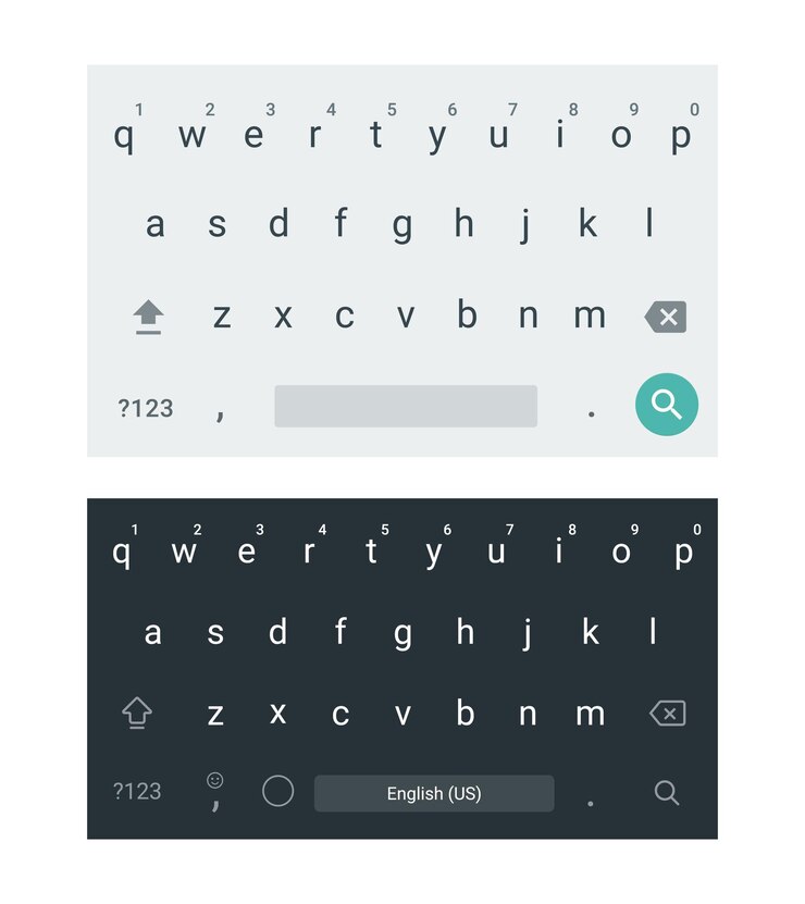Vector mobile keyboard for smartphone mobile or tablet lowercase keypad template light and dark vector