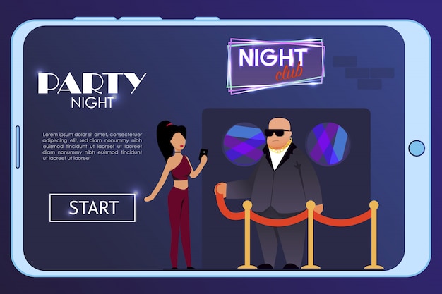 Mobile landing page advertising joyful party night