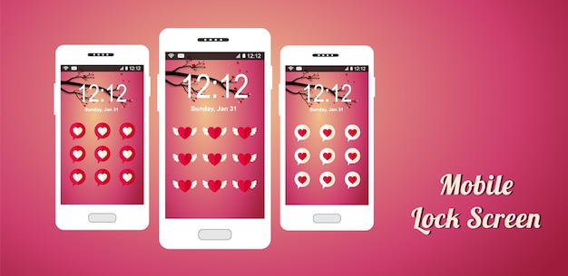 Vector mobile lock-scherm ui love theme