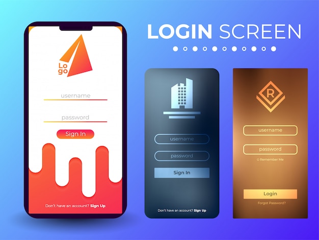 Vector mobile login screen ui