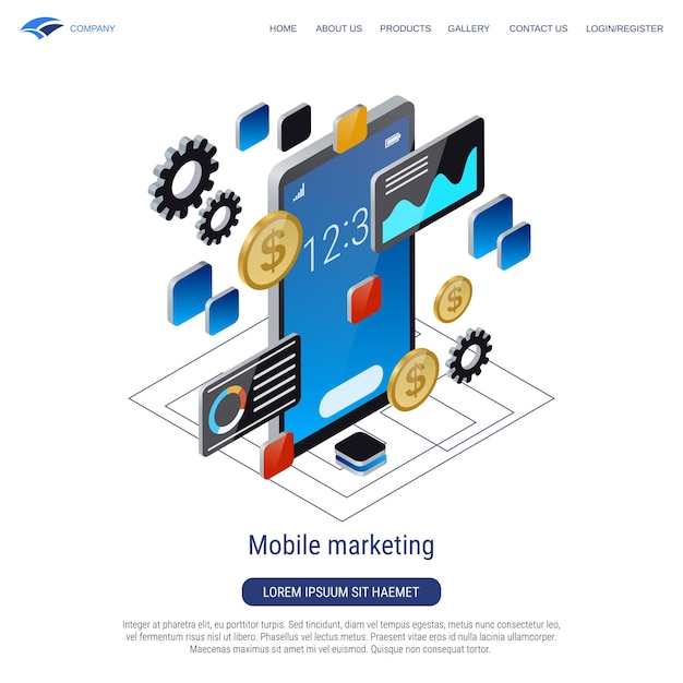 Mobile marketing 3d isometric vector concept illustration