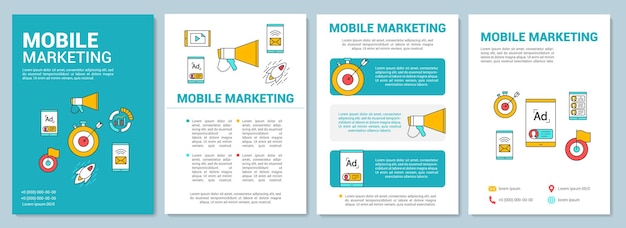 Layout del modello di brochure di marketing mobile. pubblicità del pubblico di destinazione. volantino, opuscolo, design di stampa di volantini con illustrazioni lineari. layout di pagina vettoriale per riviste, report, manifesti pubblicitari