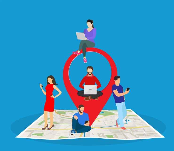 Vector mobile marketing with map tag concept