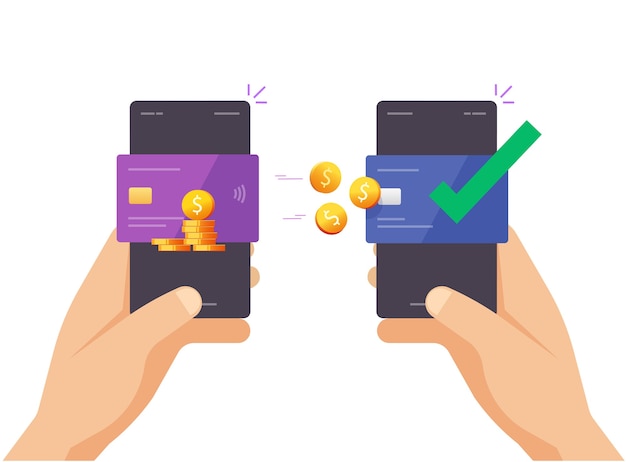 Вектор Мобильные деньги отправляют перевод с банковской кредитной карты на карту