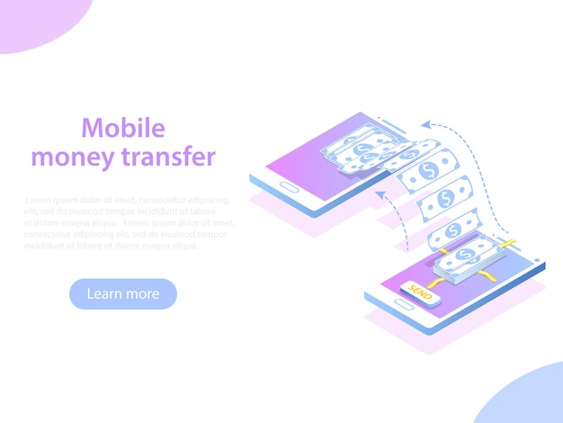 Vector mobile money transfer isometric illustration